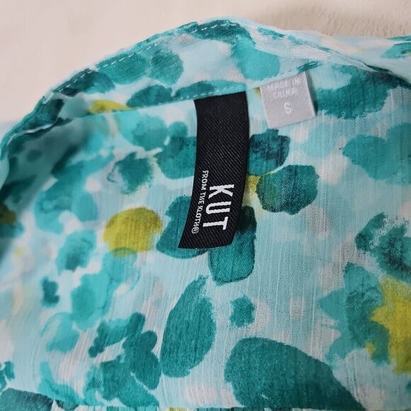 Kut from the Kloth JASMIN Floral Printed Blouse Teal, Yellow, White, Womens Sm. - Picture 6 of 8